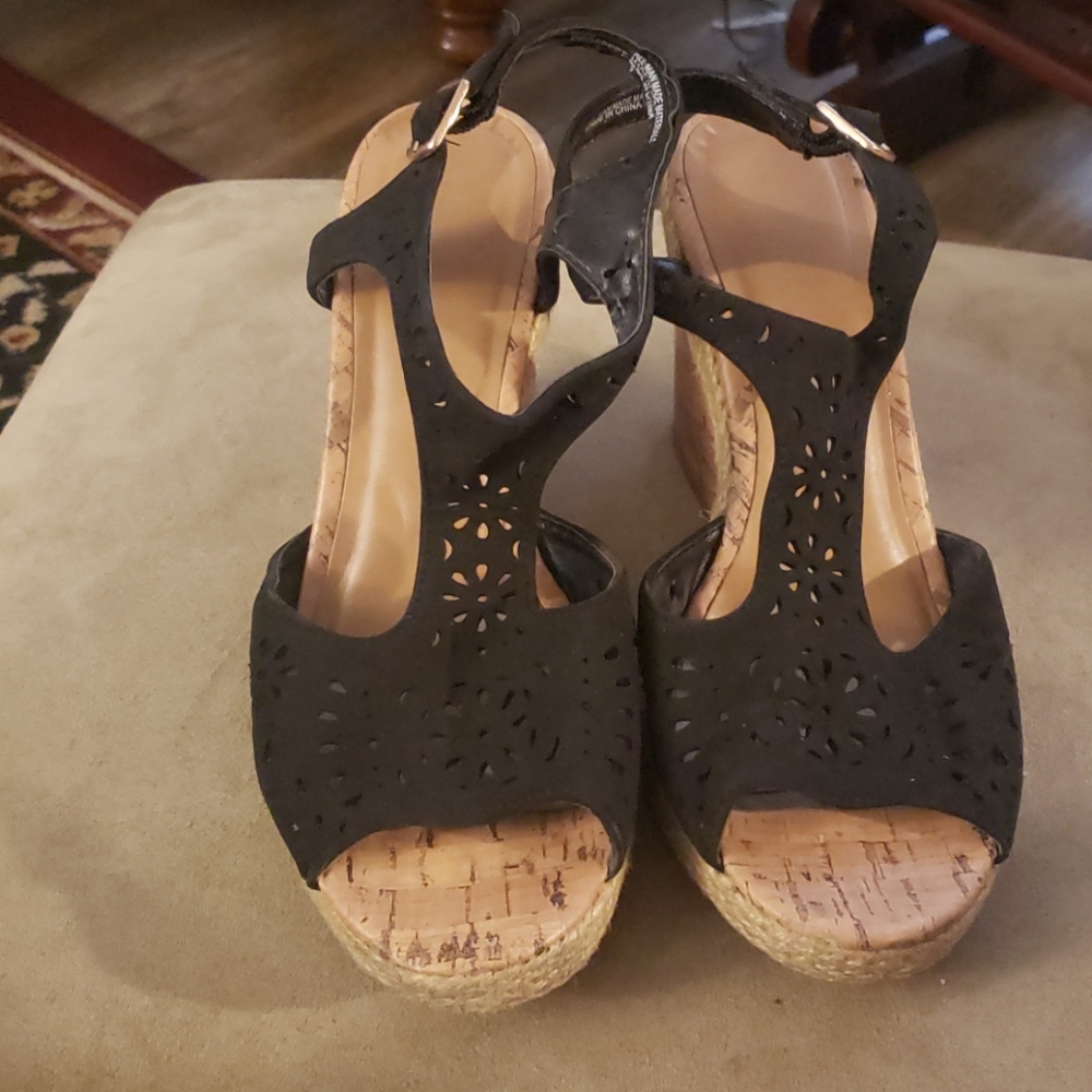 Blue and tan size 7 wedge heel